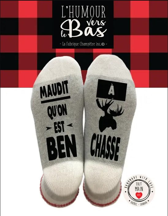 BAS DE LAINE '' MAUDIT QU'ON EST BEN À CHASSE'' image 0