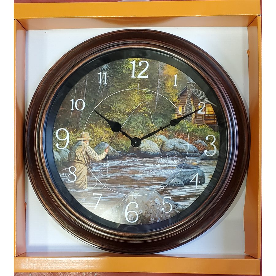 HORLOGE 16'' AVEC PAYSAGE PÊCHE image 0