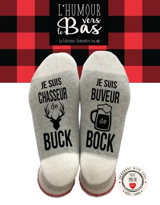 BAS DE LAINE ''JE SUIS CHASSEUR DE BUCK ET BUVEUR DE BUCK'' image 0